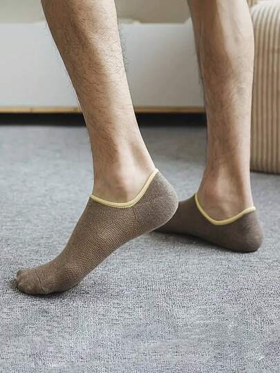 7 Pairs Men's Solid Color Thin Casual Boat Socks, Breathable Mesh, Silicone Non-Slip Invisible Socks, Suitable For Daily Casual And Business Wear, Spring/Summer