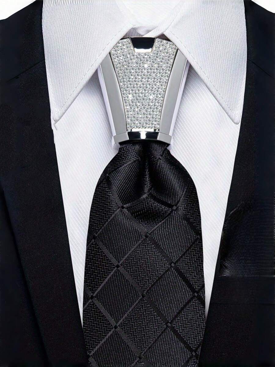 1个多功能领带夹，奢华闪亮多色领带配饰，适合男士日常佩戴，优雅水钻领带夹