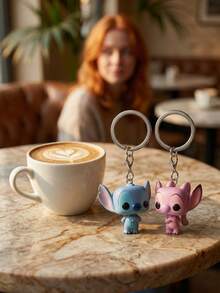 Miniso Disney Stitch & Angel Keychain Set, Cute Cartoon Couple Keychains 2pcs, Lilo & Stitch 3D Figurine Backpack Charm, Suitable For Birthday, Valentine's Day, Anniversary, Christmas, Halloween, Party Celebration Gifts - View 2