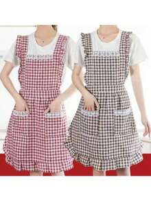 New Fashionable Waterproof, Oil-Proof, Stain-Resistant Lace Plaid Apron, Unisex Design, Great For Mother's Day, Independence Day, Birthday Gifts - X - View 2