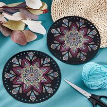 2个色彩鲜艳的曼陀罗花朵亚克力包底 - 坚固的7.09英寸圆形编织板，适用于DIY编织和钩编手提包，完美的情人节礼物之选，易于使用和定制 - A - 查看 5