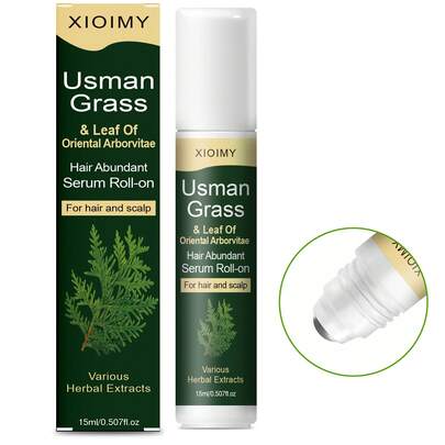 Xioimy 15毫升乌斯曼草和柏树头皮按摩精华，360°按摩滚轮设计，草本植物精华，减少DHT头皮精华 | 舒缓头皮，强健发根，使稀疏头发看起来更浓密丰盈，男女皆宜 [圣诞礼物]
