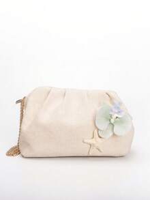 1 pieza Bolso de playa con flor de estrella de mar de verano, bolso de playa simple y versátil para vacaciones, ocio diario y fiestas. - verde menta - Ver 4