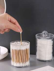 Dispensador de algodón acrílico Diompirux con tapa de bambú, a prueba de polvo y humedad, para hilo dental, esponjas de maquillaje - Multicolor - Ver 7