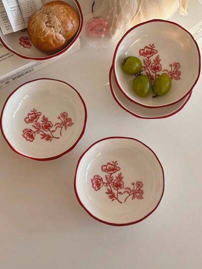 1 chiếc đĩa sứ Pháp họa tiết hoa mẫu đơn đỏ, đĩa khai vị hoa văn cổ điển, đĩa đựng nước chấm mì ống kiểu phương Tây, đĩa chấm đồ ăn nhẹ và tráng miệng, bộ đồ ăn sứ trang nhã cho gia đình, nhà hàng, họp mặt, tiệc tùng.