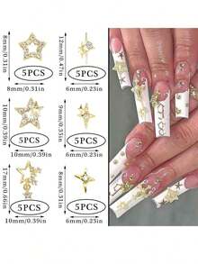 30pcs Gold Star Nail Art Decorations, Shiny 3D Star Nail Gems, Starry Nail Art Accessories, Y2K Style Decor, Suitable For Acrylic Nail Decoration Nails Nail Supplies - Bạc - Xem 9