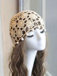 1pc Summer Breathable Boho Handmade Crochet Floral Tassel Headband, Hollow Out Versatile Hat - A - View 2