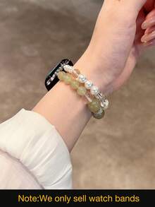 1条女士绿色高品质双排珠子弹力表带，适用于38/40/41/44/45/49/42/46mm S11/SE3/Ultra3/Ultra/SE/SE2/10/9/8/7/6/5/4/3/2/1 - 雙排綠珠 - 查看 2