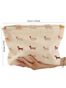 Minimalist Cartoon Sausage Dog Thick Fleece Zipper Cosmetic Bag, Multifunctional Toiletry Pouch Toiletries Bag Wash Bag Large Capacity Shower Bag For Women Mothers Day Gift Teacher Gift Cruise Essentials Travel Essential - Multicolor - View 4