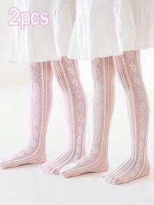 2件裝女童甜美花卉提花鏤空透氣內搭褲，尼龍面料柔軟舒適，適合穿搭，清新可愛風格 - 彩色 - 查看 12
