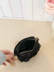 新款独特小众玫瑰蕾丝晚宴包，时尚别致斜挎包，简约单隔层包 - 黑色 - 查看 9