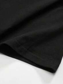 Camiseta casual de manga corta de cuello redondo sólida y holgada para hombre, para uso diario en verano - Negro - Ver 4