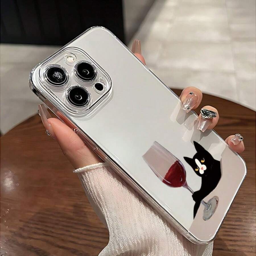 1个趣味黑猫红酒透明软手机壳，兼容 17 16 15 14 13 12 11 Pro Max MINI AIR 14 15 16 Plus XS XR X 8 7 SE 2020 - 無色 - 查看 1