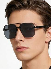 1副男士复古休闲方形双梁黑色时尚眼镜，适合日常佩戴和街拍 - 雙梁-多色 - 查看 5