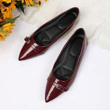 优雅通勤搭扣尖头平底鞋 - 酒紅色 - 查看 2