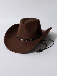 1 chiếc mũ cao bồi denim, kiểu dáng miền Tây cổ điển, thích hợp cho hoạt động ngoài trời, leo núi, lễ hội âm nhạc, trang trí đinh tán, mũ chống nắng giả da lộn. - A - Xem 6