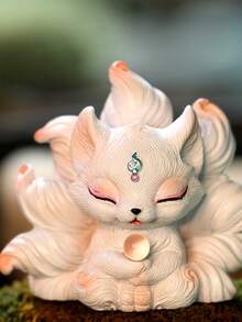 1pc Charming White Nine-Tailed Fox Statue With Green Gemstone - Exquisite Resin Home Decor, Suitable For Office, Car Or Gift, Creative Decoration | Imaginative Design | Cute Animal Statue, Figurine Home Decor (Color Random) - Multicolor - View 3