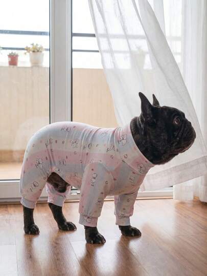 Dog Shedding Hair Control Pajamas For Spring And Summer - Breathable High Stretch Full Coverage Pet Rompers, Summer Anti Licking & Bug Protective Jumpsuit For Small Medium Large Dogs, All Over Printing Dog Clothes - Colorful Stripe And Cat Pattern