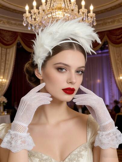 Bộ phụ kiện đội đầu 3 món phong cách thập niên 1920 dành cho nữ, thanh lịch và gợi cảm, phụ kiện retro cao cấp cho tiệc độc thân, dạ hội hóa trang, gồm băng đô và găng tay.
