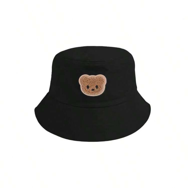 1pc Solid Color Bucket Hat With Bear Decor, Suitable For Spring And Summer - Bear - View 9