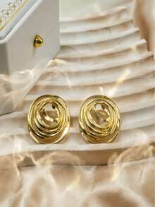 1 Pair High-Quality Gold Spiral Hoop Earrings - Gold - View 5