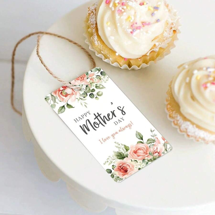 20pcs Floral Pattern Mother's Day Greeting Card Tags With Jute Twine; Elegant Watercolor Pink Rose Hanging Tags, Suitable For Gift Wrapping, Bouquets, Cupcakes And Party Decorations, Ideal For Mother's Day Gifts And Celebrations. - One Size - View 1