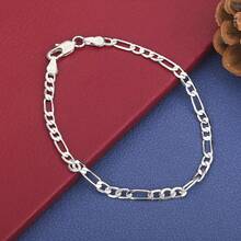 925镀银4毫米简约扭绳手链，时尚男女派对婚礼饰品 - 銀色 - 查看 1