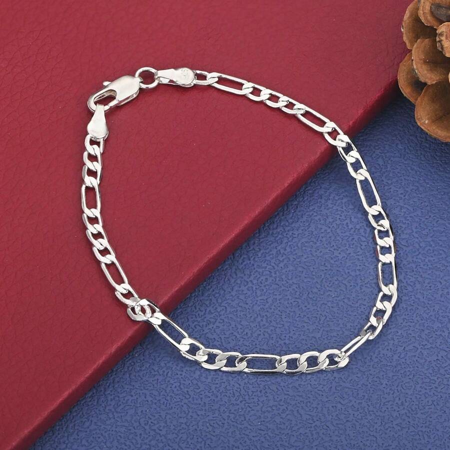 925镀银4毫米简约扭绳手链，时尚男女派对婚礼饰品 - 銀色 - 查看 1