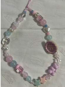 INS粉色手机挂绳链，串珠相机腕带，女童款 - 彩色 - 查看 4