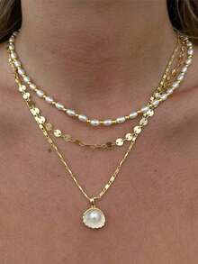 1 pieza Collar de estilo océano de verano con concha y perla falsa, adecuado para el uso en la playa y viajes de mujeres - Multicolor - Ver 1