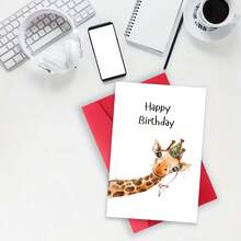 1pc Giraffe Birthday Greeting Card With Envelope - Joyful Cartoon Design, High-Quality Paper, Suitable For Family, Youth And Loved Ones On Various Occasions - Single Piece - View 2