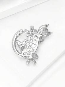 1pc Gold/Silver Cartoon Cute Rhinestone Cat Brooch, Minimalist Sweet Lapel Pin Accessory For Women - Multicolor - View 4