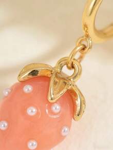 Cute Pink Strawberry Drop Earrings For Women, Golden Hoop With Faux ImitationPearl Strawberry Dangle Earrings, Sweet Fruit Jewelry - Multicolor - View 3