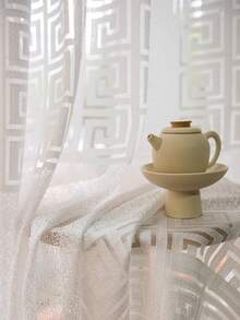 1件中式复古窗帘，半透明禅意客厅书房窗帘 - 白色 - 查看 6