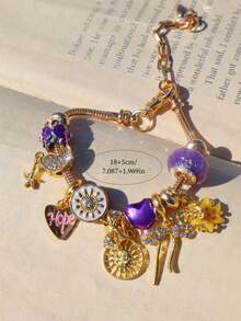 日月手链一条，蝴蝶结樱花手链一条，情书手链一条，紫色花朵手链一条，奇幻精灵角色扮演手链一条 - 金色 - 查看 8