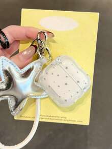 Translucent Minimalist Silver Star 4/Pro/ 3 Protective Case, Soft Silicone Bluetooth Earphone Cover With Strap Compatible With Apple 2/3 - White - View 8