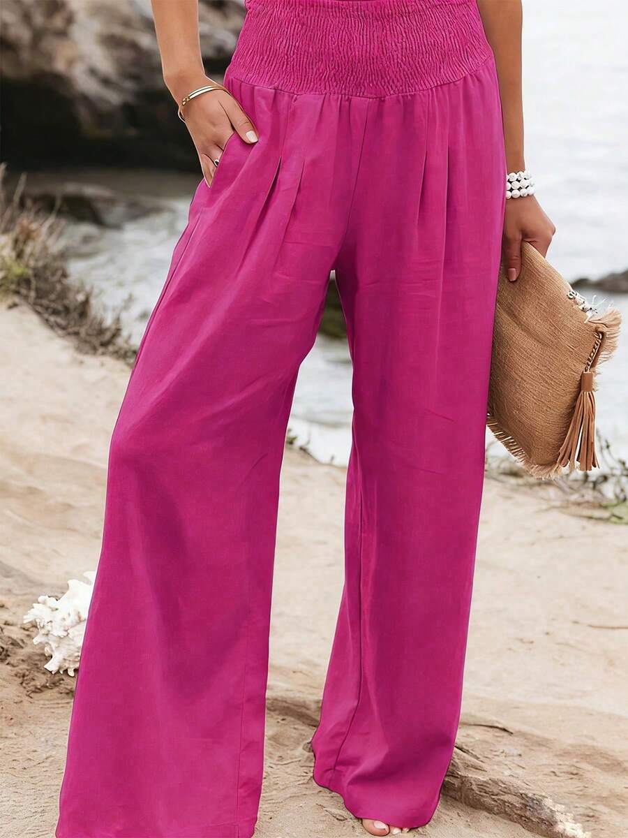 Loose High Waist Wide Leg Casual Pants For Women, New Arrival Autumn Spring - Rose Red - View 1