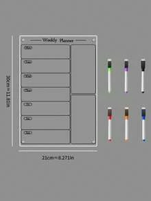 1 Set Of Erasable Magnetic Refrigerator Planner Message Board With 6 Whiteboard Pens, 3D Magnetic Acrylic Weekly Planner Memo Board, Refrigerator Sticker - White - View 13