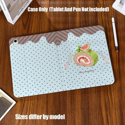 清新水彩番石榴卷蛋糕图案，浅蓝色波点背景，甜美治愈风格，简洁布局，完美适配平板电脑，轻薄耐用。书本式平板电脑保护套，带笔槽，内置笔插，全方位防震，纤薄贴合，支架设计方便观看。兼容 iPad Mini 4/5/6、9.7/10.2/10.5/10.9/11/12.9/13 英寸、Pro/Air 4/5/6/7、第十/十一代、Galaxy Tab A7Lite/A8/A9/A9Plus/S6Lite/S7/S8/S9/S10/S11/FE/Plus 系列。