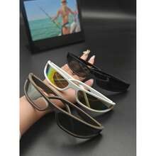 一副男士时尚Y2K运动眼镜，反光镜片，环绕式未来主义时尚眼镜，朋克潮人风格，90年代窄矩形镜框，小巧精致，适合派对、驾驶、海滩、节日、旅行等场合，可搭配万圣节服装、街头服饰、毛衣、夹克、连帽衫、紧身裤和工装裤，是夏季海滩度假、户外活动和旅行的理想之选。 - 彩色 - 查看 7