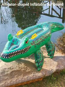 1pc Inflatable Green Crocodile Shaped Water Float, Adult Size For Summer Pool & Beach Party, Perfect Summer Gift, Swimming Pool Raft Lounger, Pool Inflatable, Beach Essentials, Pool Float - Green - View 7