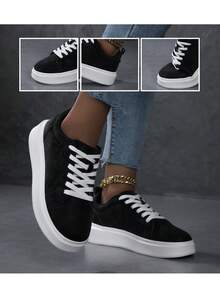 2026 New Women's Lace Up Casual Shoes, Sports Shoes, White Shoes, Women's Shoes, Skateboarding Shoes, Lightweight Street Board Shoes - Black - View 7