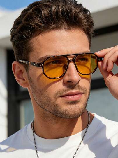 1 Pair New Men's Fashion Decorative Glasses, Suitable For Daily Wear, Summer Beach Vacation, Outdoor Activities, Travel, Leopard Print Tortoiseshell Bohemian Style Extra Large Square Frame, Suitable For Vacation, Beach, Travel