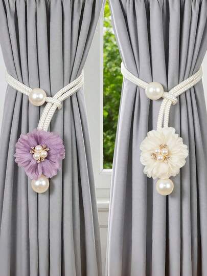Bộ 2/1 chiếc dây buộc rèm bằng vải giả ngọc trai và hoa trang trí đính đá giả kim cương, dây buộc rèm trang trí, thời trang và tiện dụng, thiết kế hoa tinh tế, cố định chắc chắn, dễ lắp đặt (không cần khoan), phù hợp cho phòng khách và phòng ngủ.
