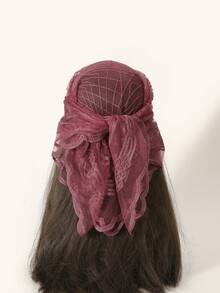 1pc Women's Embroidered Geometric Pattern Lace Trim Scarf, Casual Versatile Bandana - Multicolor - View 18