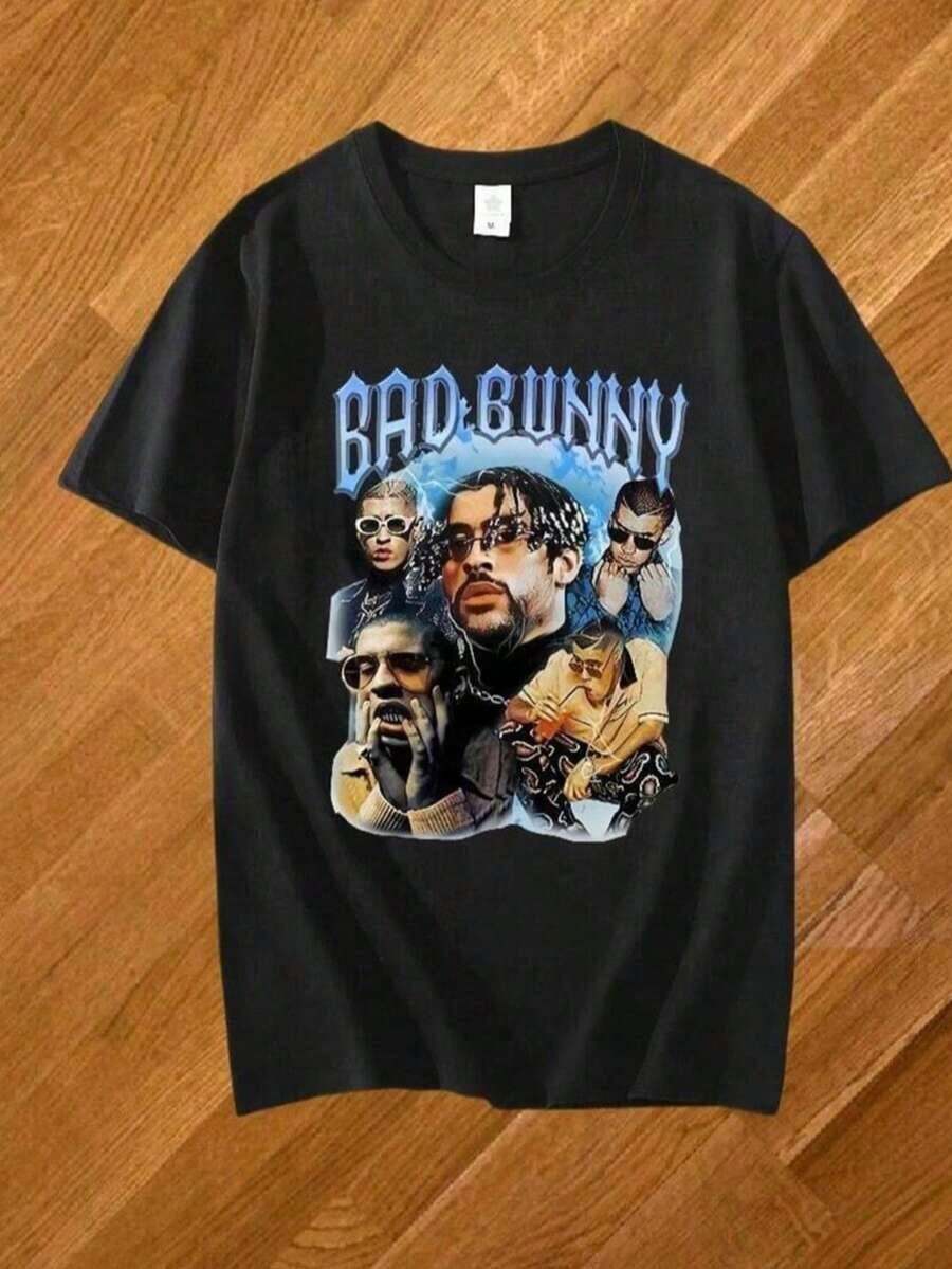 Printed T-Shirt Cotton Plus Size Men's Clothing, Popular Autumn UN VERANO SIN TI Bads Bunny T Shirt Men Women Fashion Hip Hop Music Albums Short Sleeve Plus Size T Shirt Unisex,Disfraz De Halloween Hombre,Men Fall Clothes,Y2K,Nightmare Before Christmas ,Y2K,Oversized Shirt Men,Summer Tops - 黑色 - 查看 1