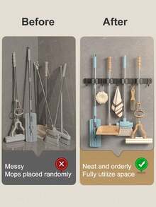 1PC-Stainless Steel Wall-Mounted Broom Hook Storage Rack, Gardening Tools Mop Hook Storage Rack, Multi-Functional Storage Rack, Easy To Install, Space-Saving, Suitable For Home, Kitchen, Garden, Laundry Room, Garage, School Dormitory - Style a - View 9