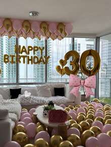 67件組粉色與金色生日派對裝飾套組，金色生日快樂橫幅，粉色蝴蝶結鋁箔氣球，適用於生日派對用品、驚喜派對、公主生日派對、房間裝飾、週年慶祝鋁箔氣球裝飾 - 金色數字生日 - 查看 4