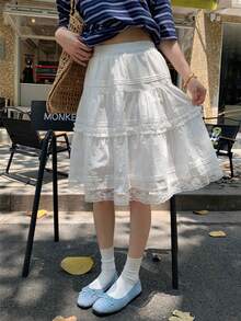 Chân váy chữ A dáng suông đơn giản, dễ thương, viền ren, màu trắng. - trắng - Xem 1