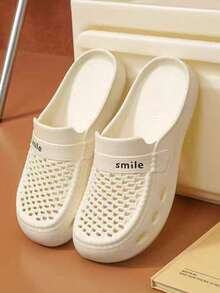 Women's Solid Color Casual Hollow-Out Indoor Slippers, Summer Ladies Breathable Slip-On Flat Sandals - White - View 6
